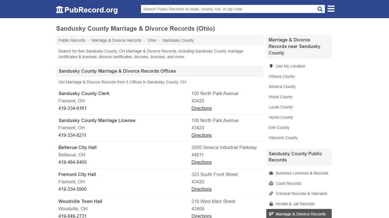 Sandusky County Marriage & Divorce Records (Ohio)