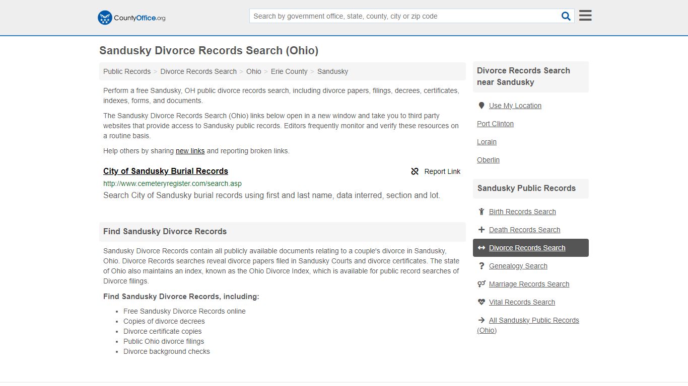 Divorce Records Search - Sandusky, OH (Divorce Certificates & Decrees)